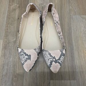 Sun Stone Ballet Flats 9.5W Snakeskin Print Slip On Pointed Toe Casual‎ Shoes
